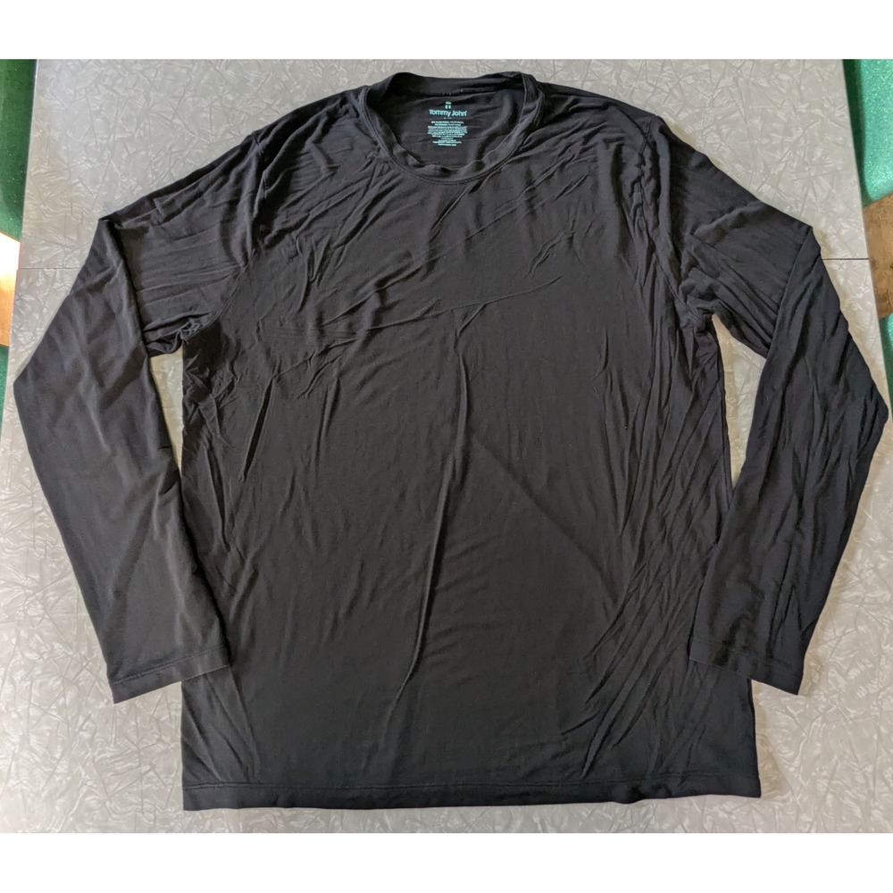 Tommy John Second Skin Long Sleeve Crew Neck Shirt Black Mens Large Micro Modal